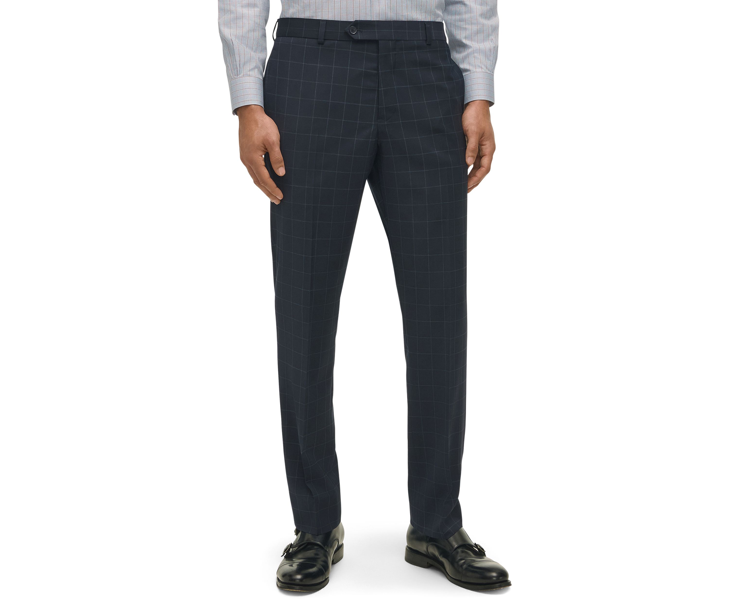 Windowpane Wool Stretch Classic Fit Suit Trousers