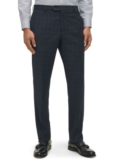Windowpane Wool Stretch Classic Fit Suit Trousers