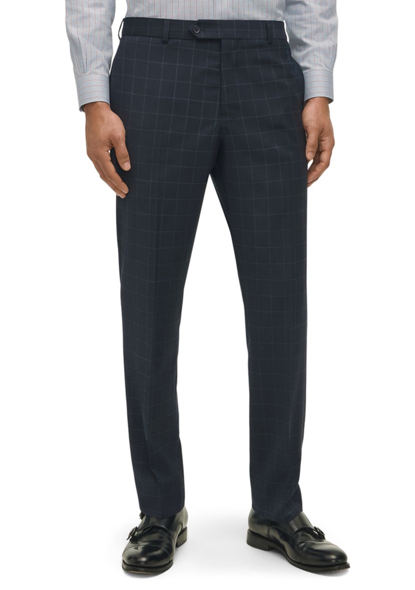 Windowpane Wool Stretch Classic Fit Suit Trousers