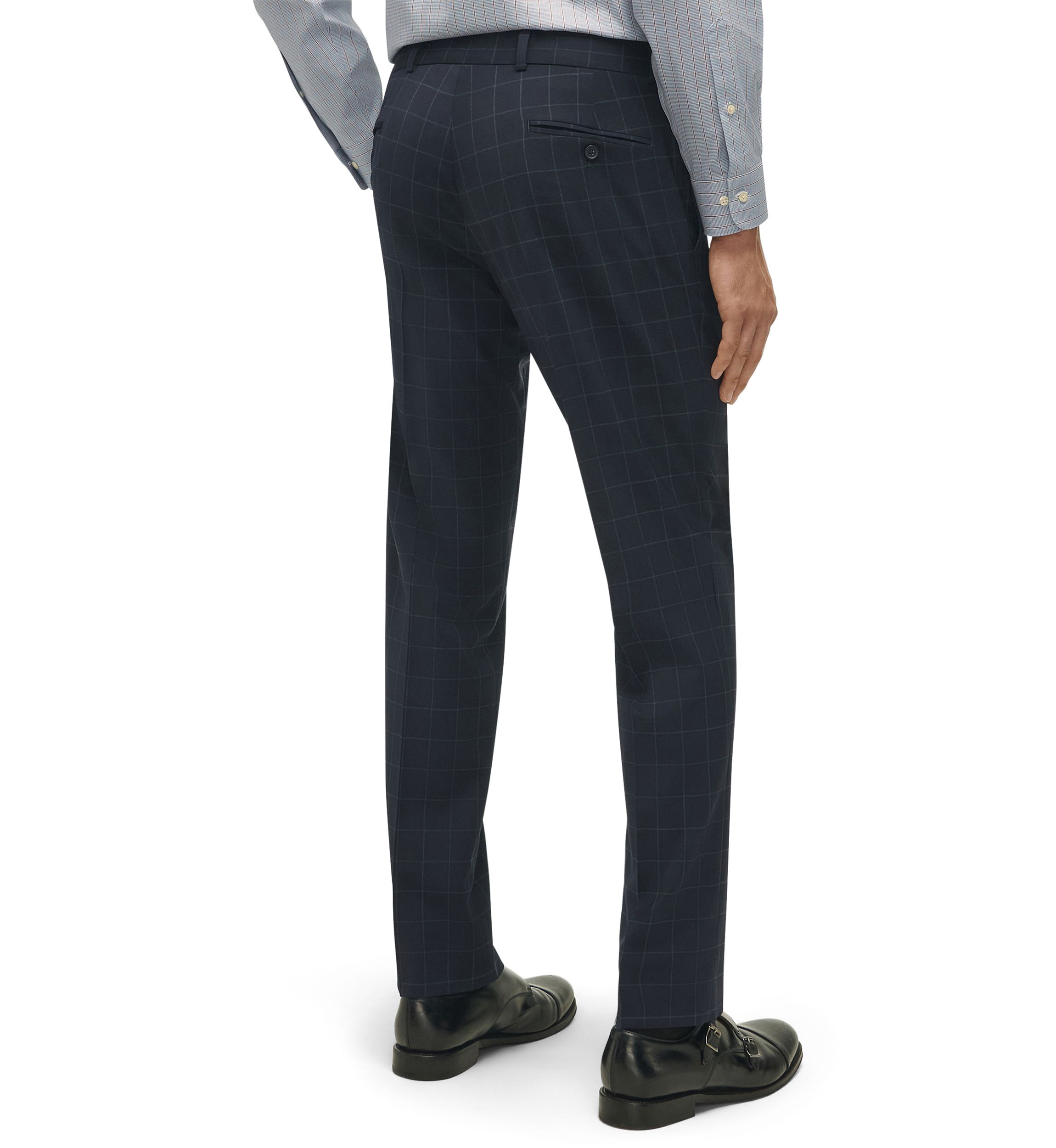 Windowpane Wool Stretch Classic Fit Suit Trousers