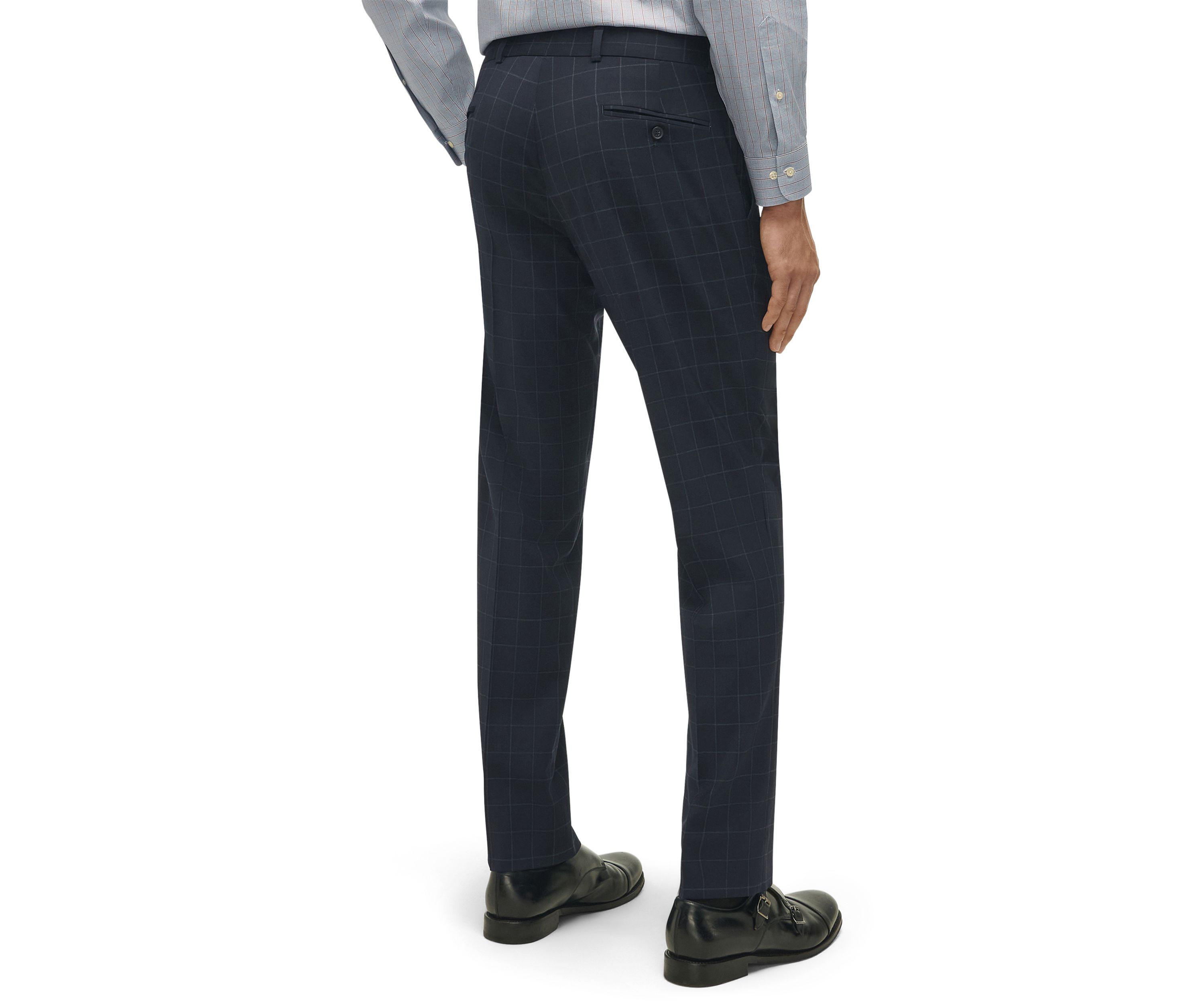 Windowpane Wool Stretch Classic Fit Suit Trousers