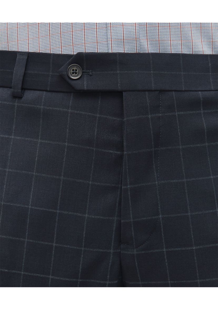 Windowpane Wool Stretch Classic Fit Suit Trousers