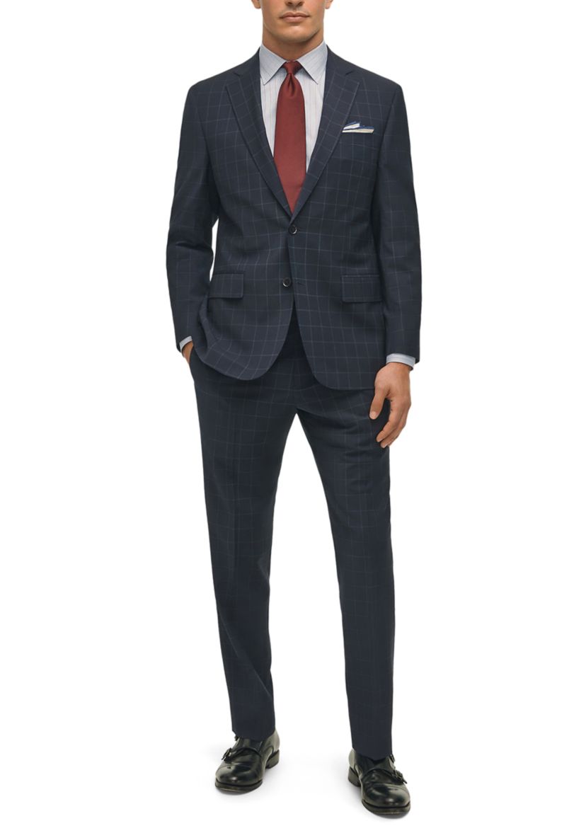 Windowpane Wool Stretch Classic Fit Suit Trousers