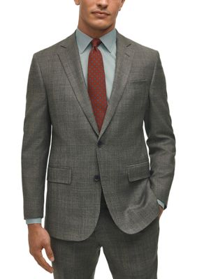 B by Brooks Brothers Men's Plaid Wool Stretch Classic Fit Suit Jacket, Grey, 40 Short