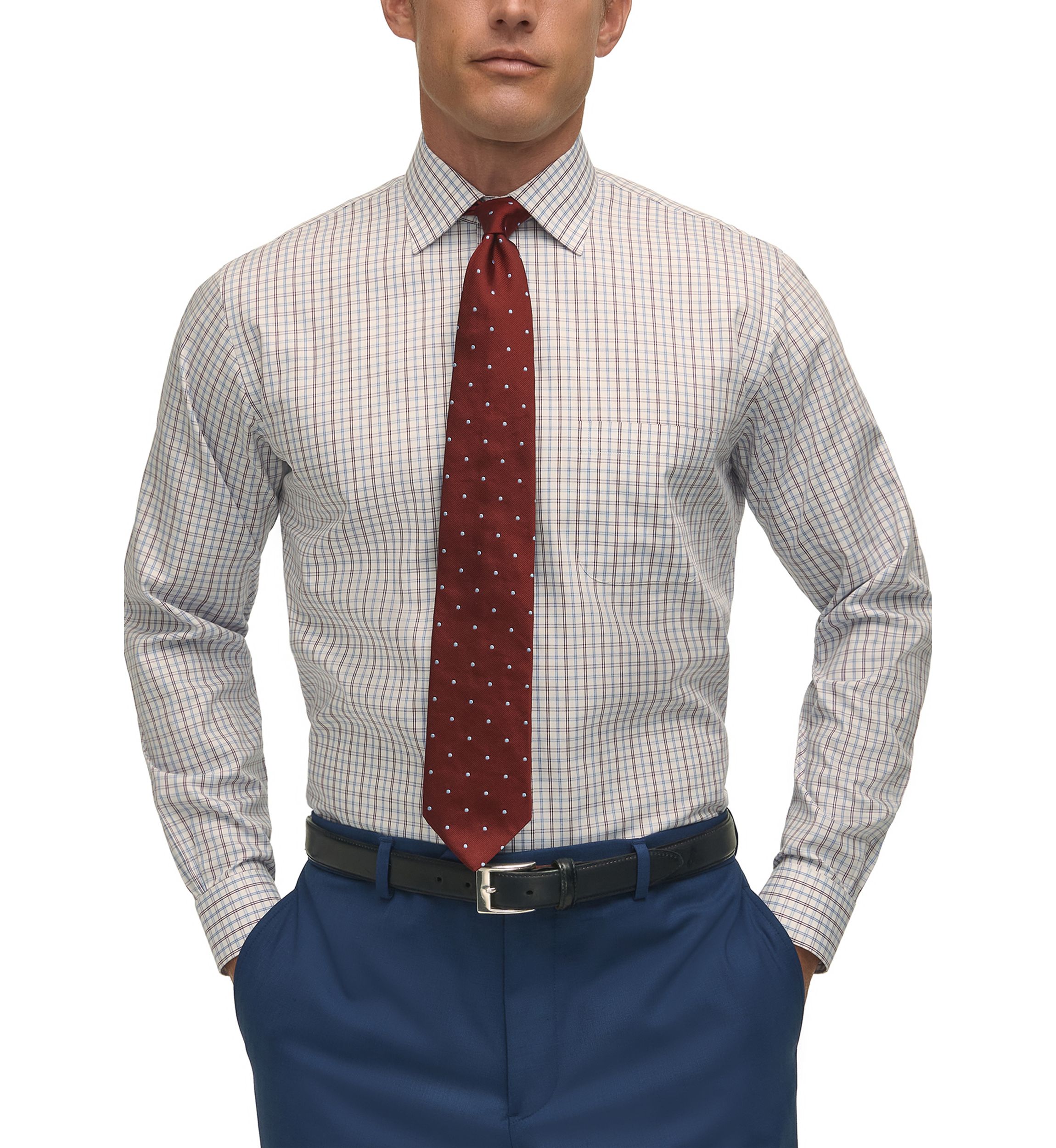 Regular Fit Non-Iron Windowpane Dress Shirt