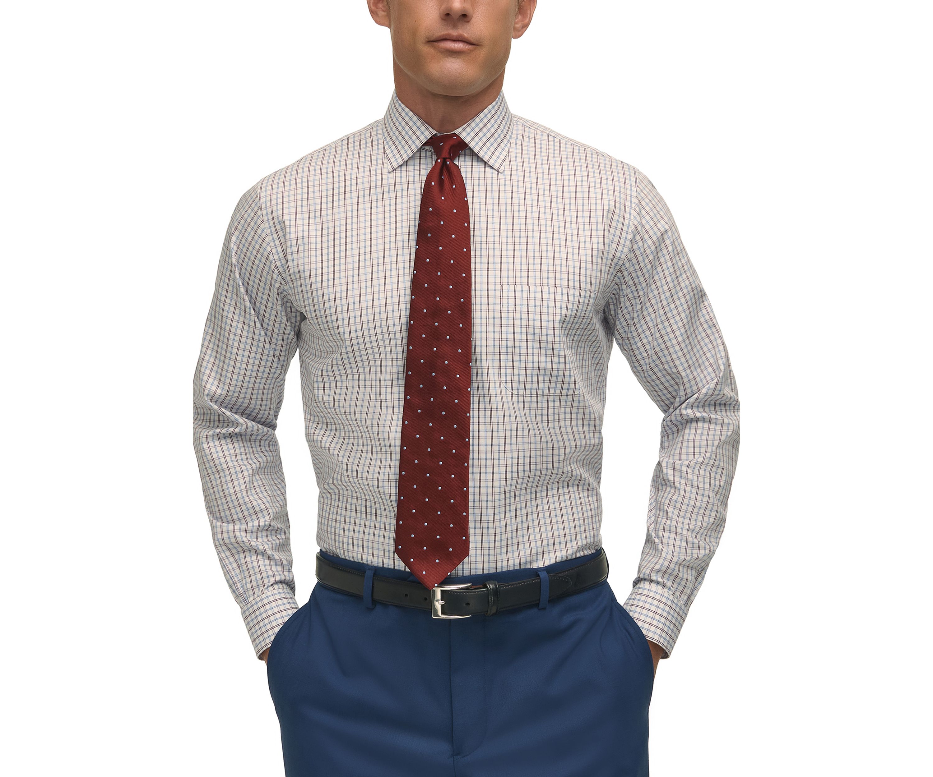 Regular Fit Non-Iron Windowpane Dress Shirt
