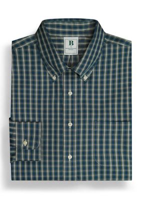 B by Brooks Brothers Men's Regular Fit Non-Iron Tartan Dress Shirt, White, 16 32/33