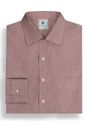 B by Brooks Brothers Men's Regular Fit Non-Iron Micro-Houndstooth Dress Shirt, Red, 16.5 34/35