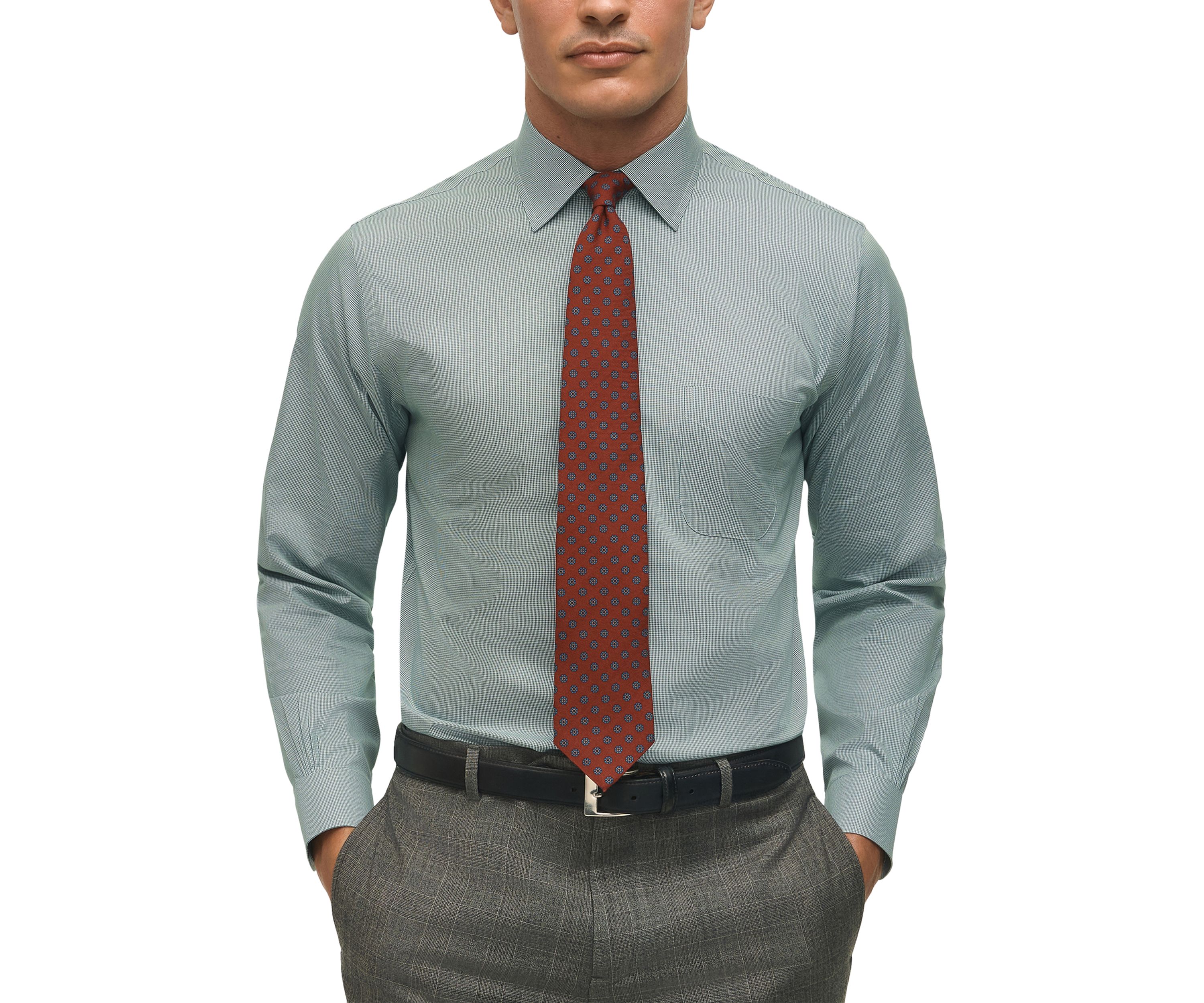 Regular Fit Non-Iron Micro-Houndstooth Dress Shirt