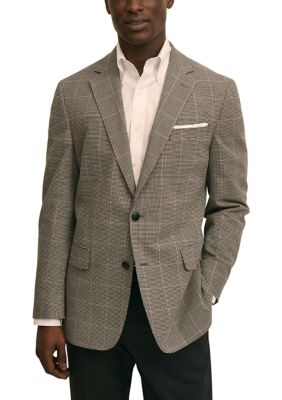 B by Brooks Brothers Men's Classic Fit Cotton Stretch Houndstooth Sportcoat, 42 Long
