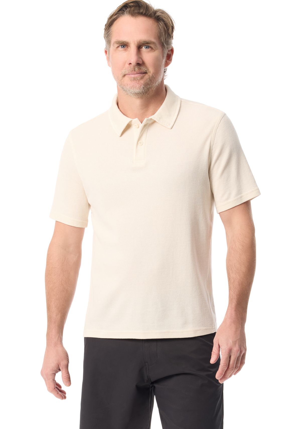 Mens Waffle Knit Polo Shirt
