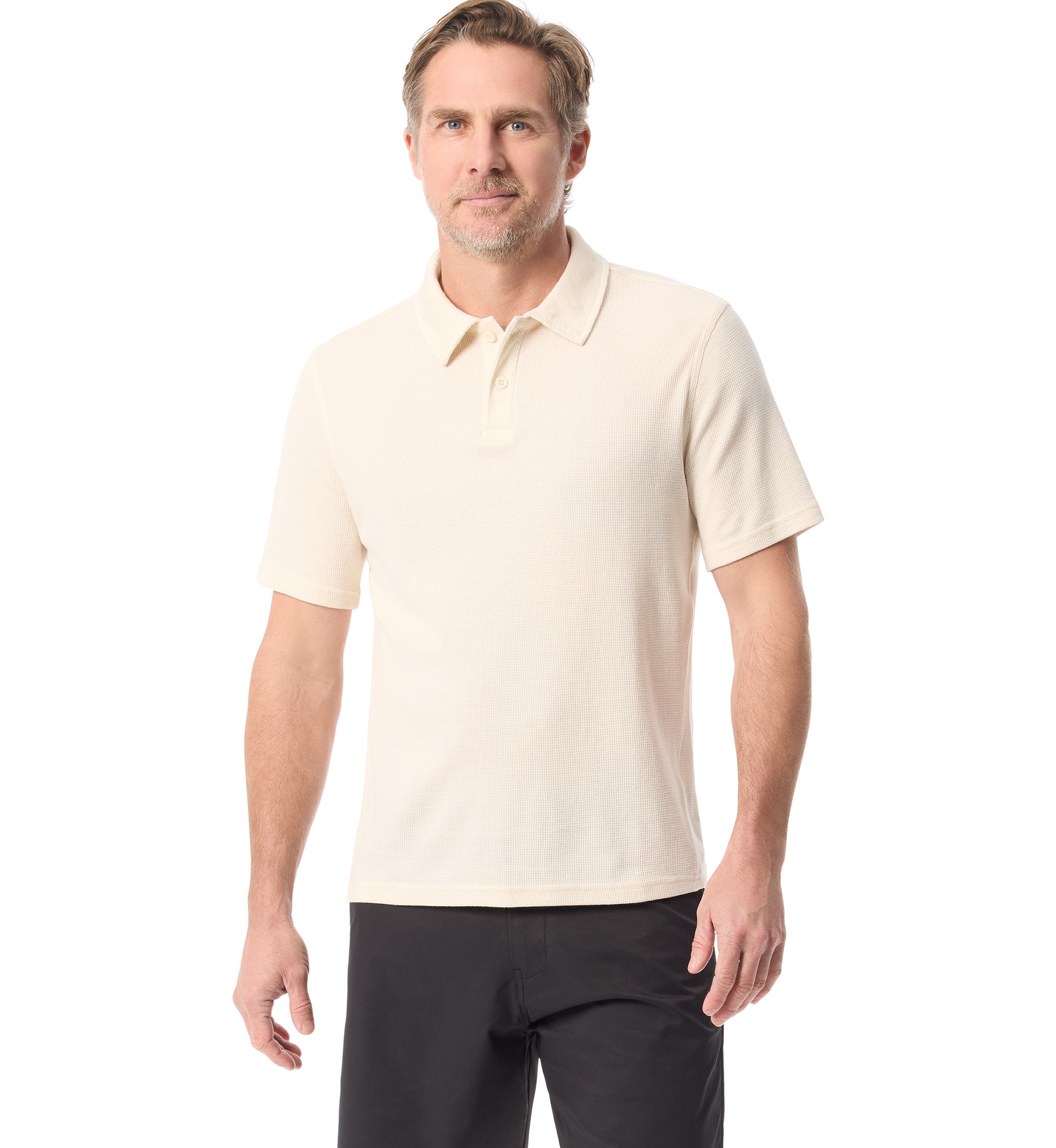 Mens Waffle Knit Polo Shirt