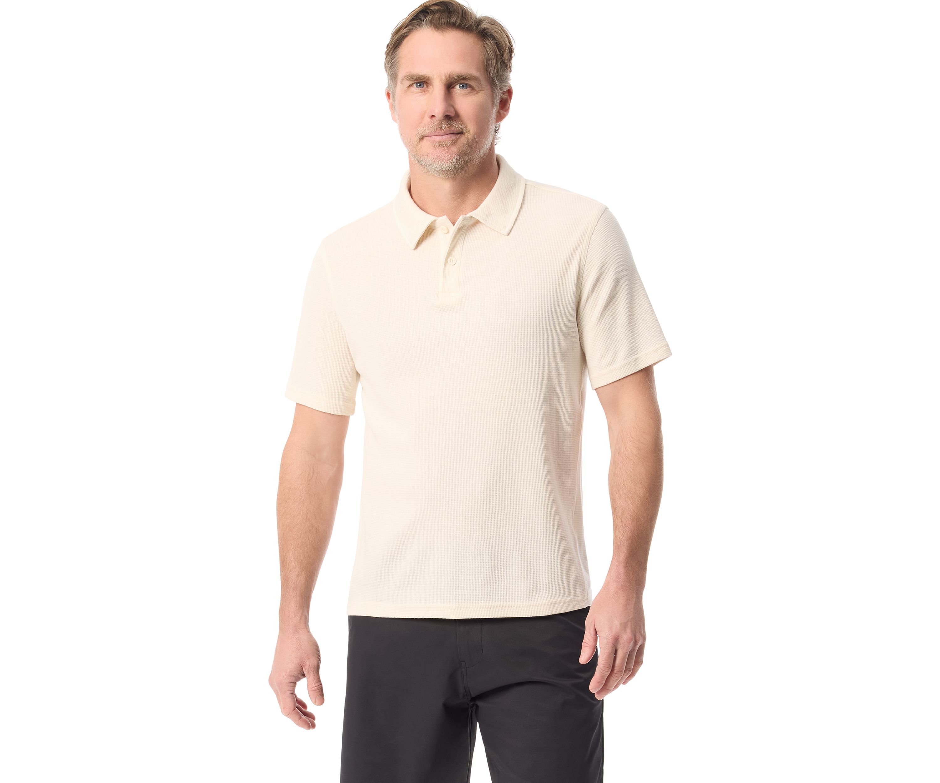 Mens Waffle Knit Polo Shirt
