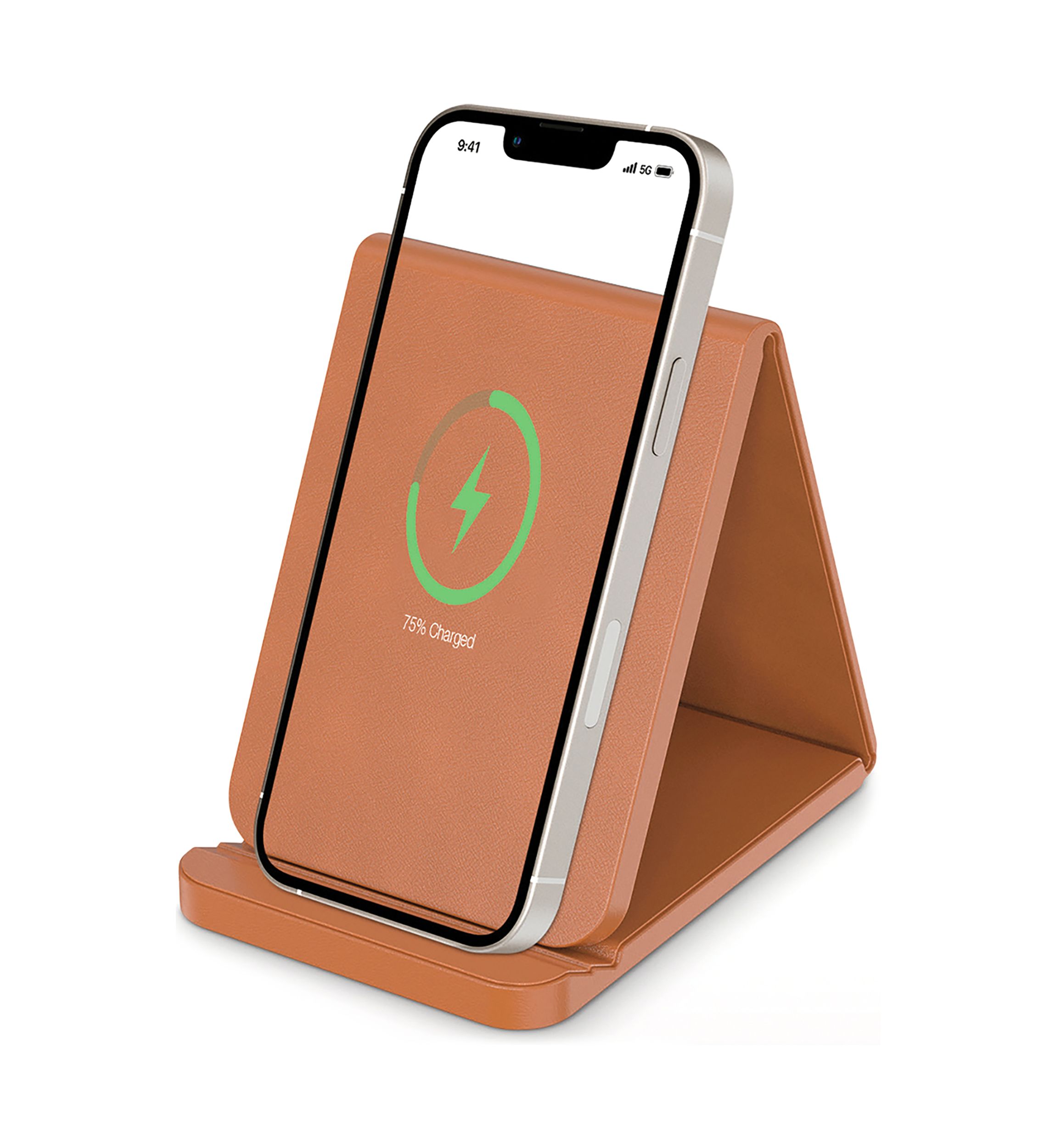 Tan Folding Leather Wireless Charging Stand