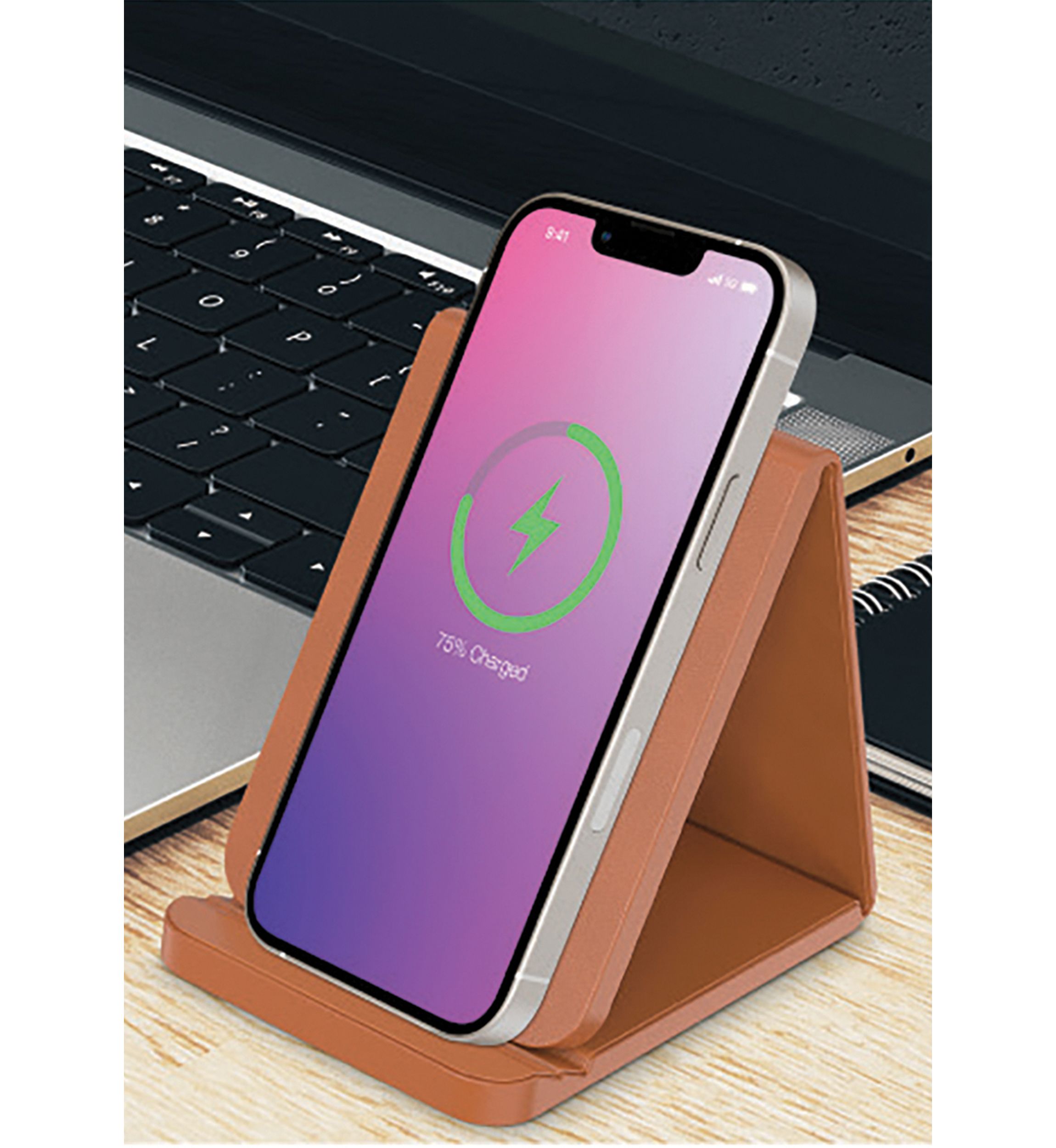 Tan Folding Leather Wireless Charging Stand