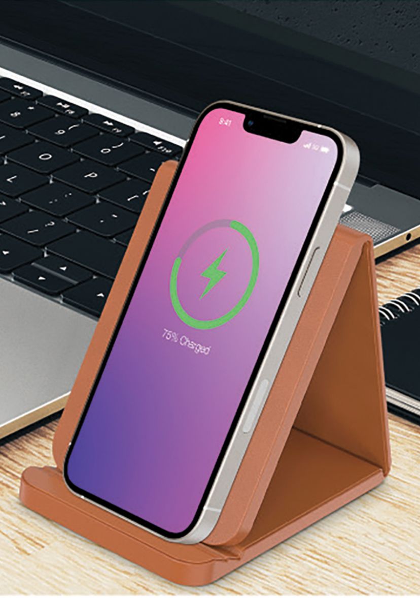 Tan Folding Leather Wireless Charging Stand