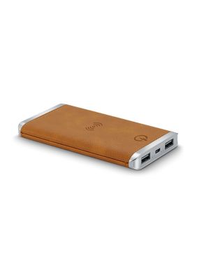 Tan Leather Wireless Charging Power Bank