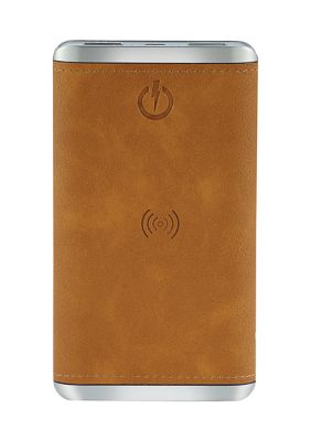 Tan Leather Wireless Charging Power Bank