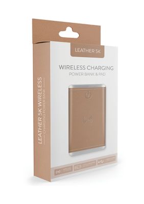 Tan Leather Wireless Charging Power Bank