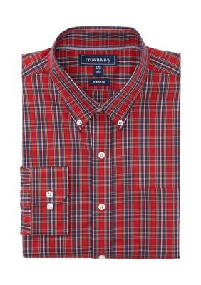 Crown Ivy Men s Plaid Dress Shirt Red 15 15.5 34 35 Cotton