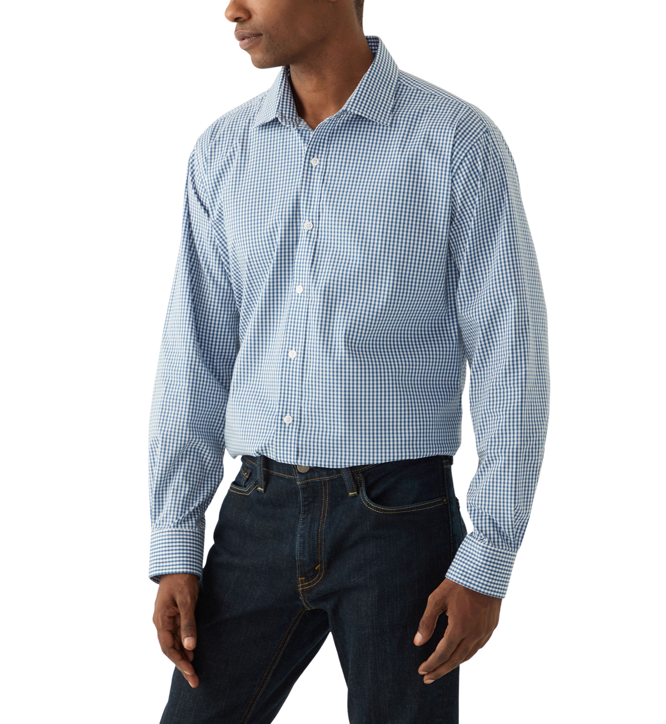Gingham Printed Spread Collar Shirt