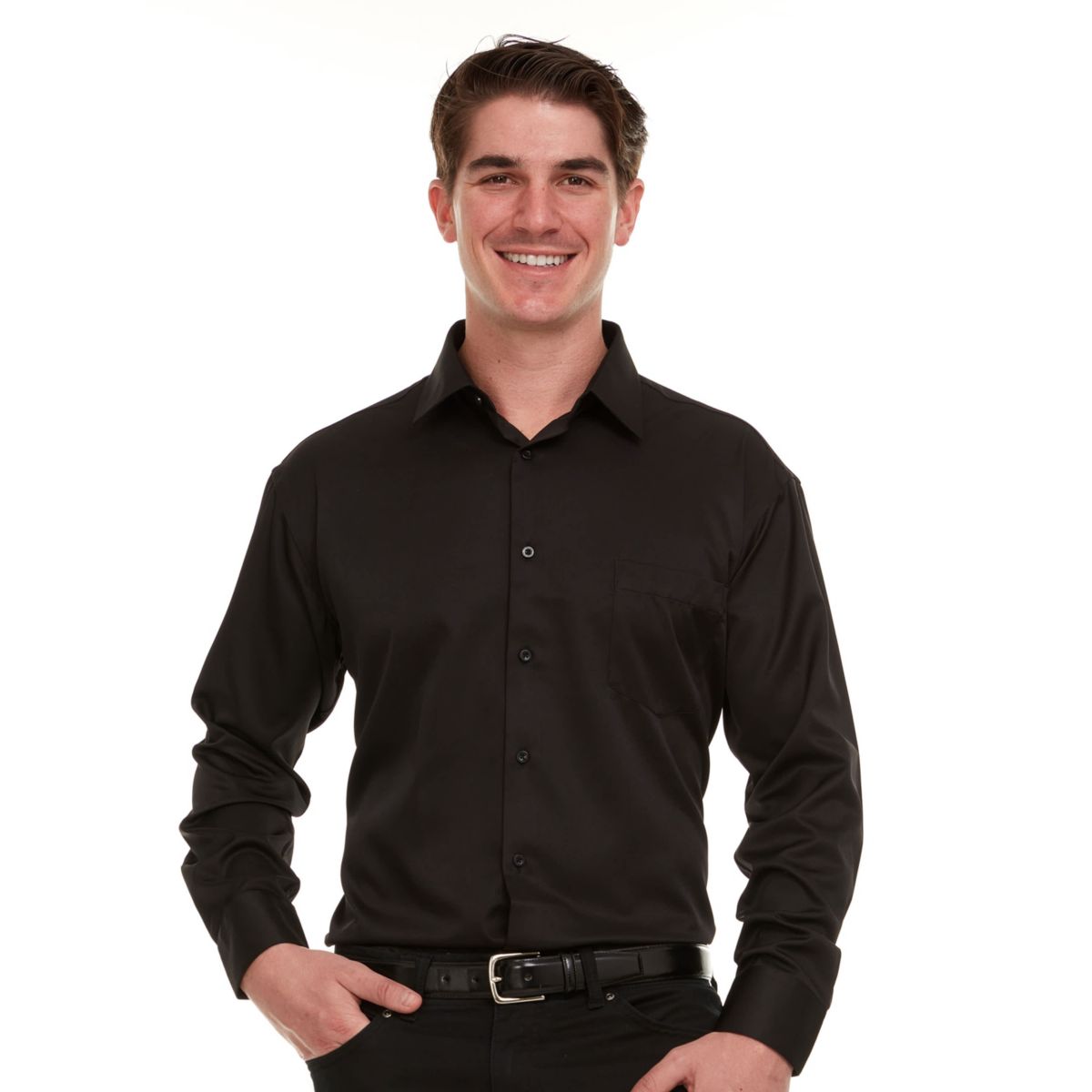 Mens Regular-Fit Sateen Stretch Dress Shirt