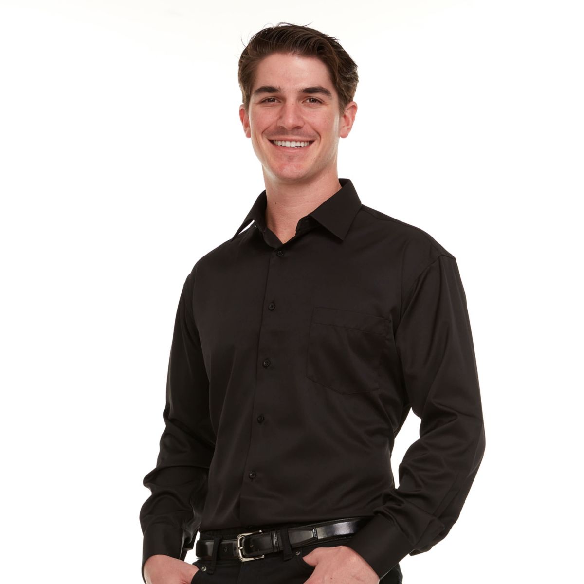 Mens Regular-Fit Sateen Stretch Dress Shirt