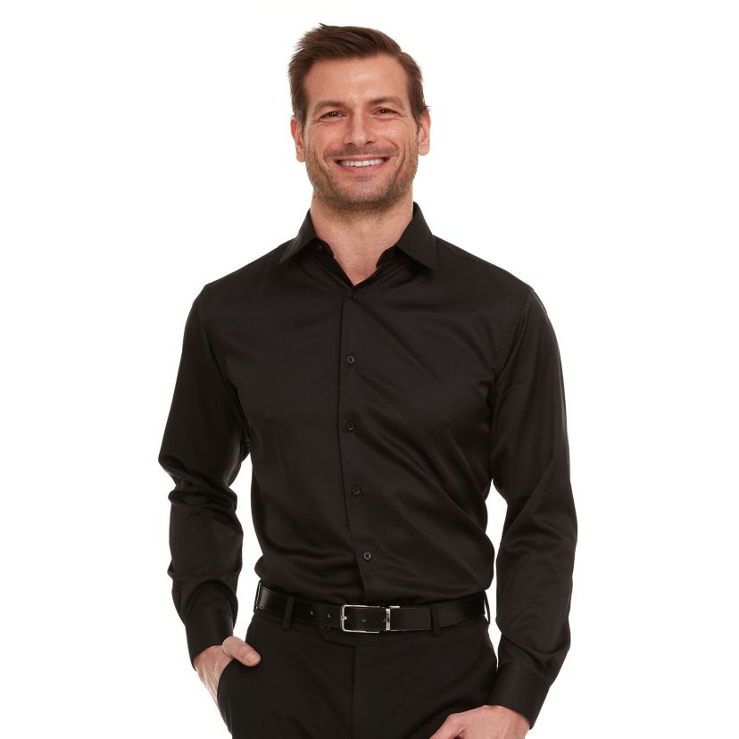 Mens Slim-Fit Sateen Stretch Dress Shirt
