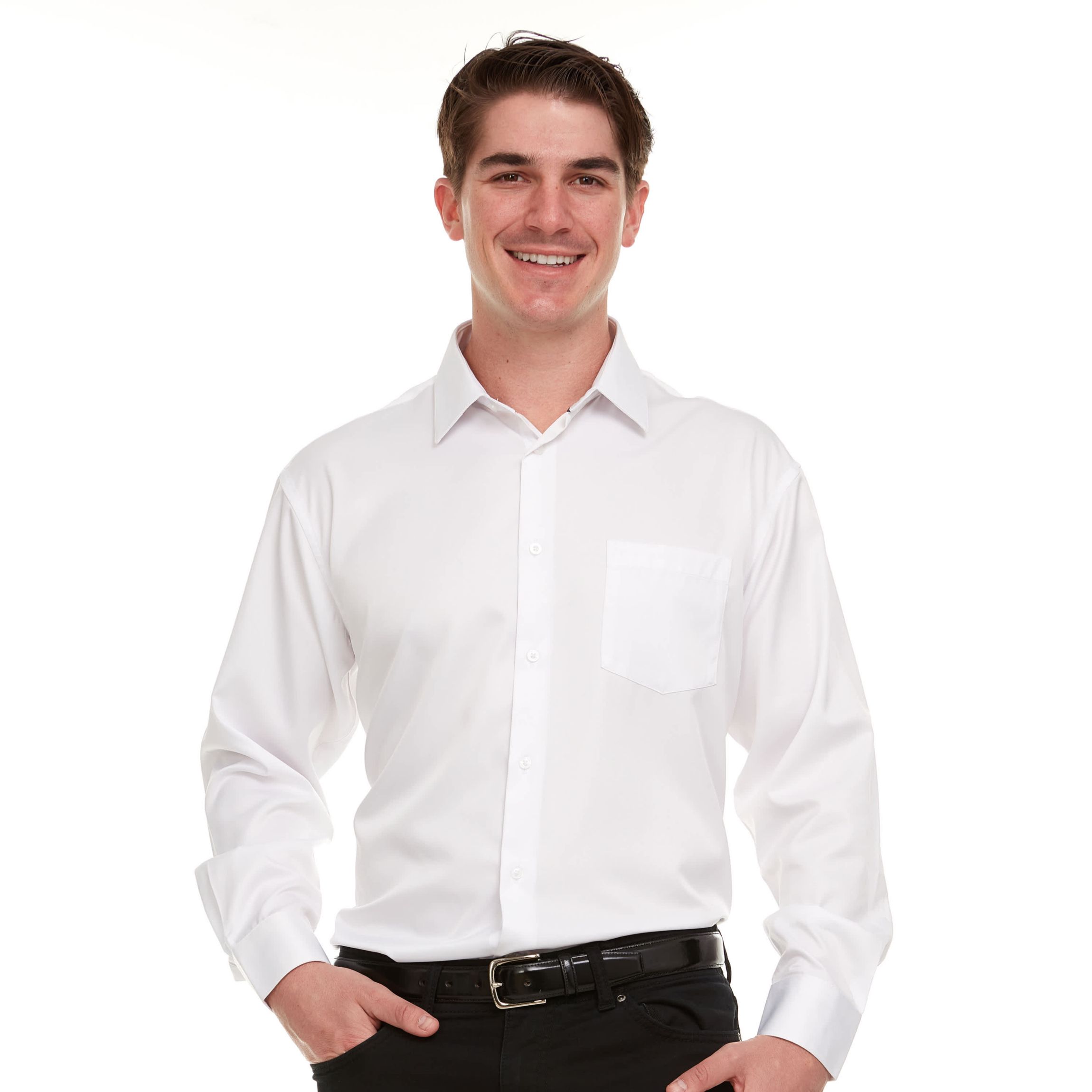 Mens Regular-Fit Sateen Stretch Dress Shirt