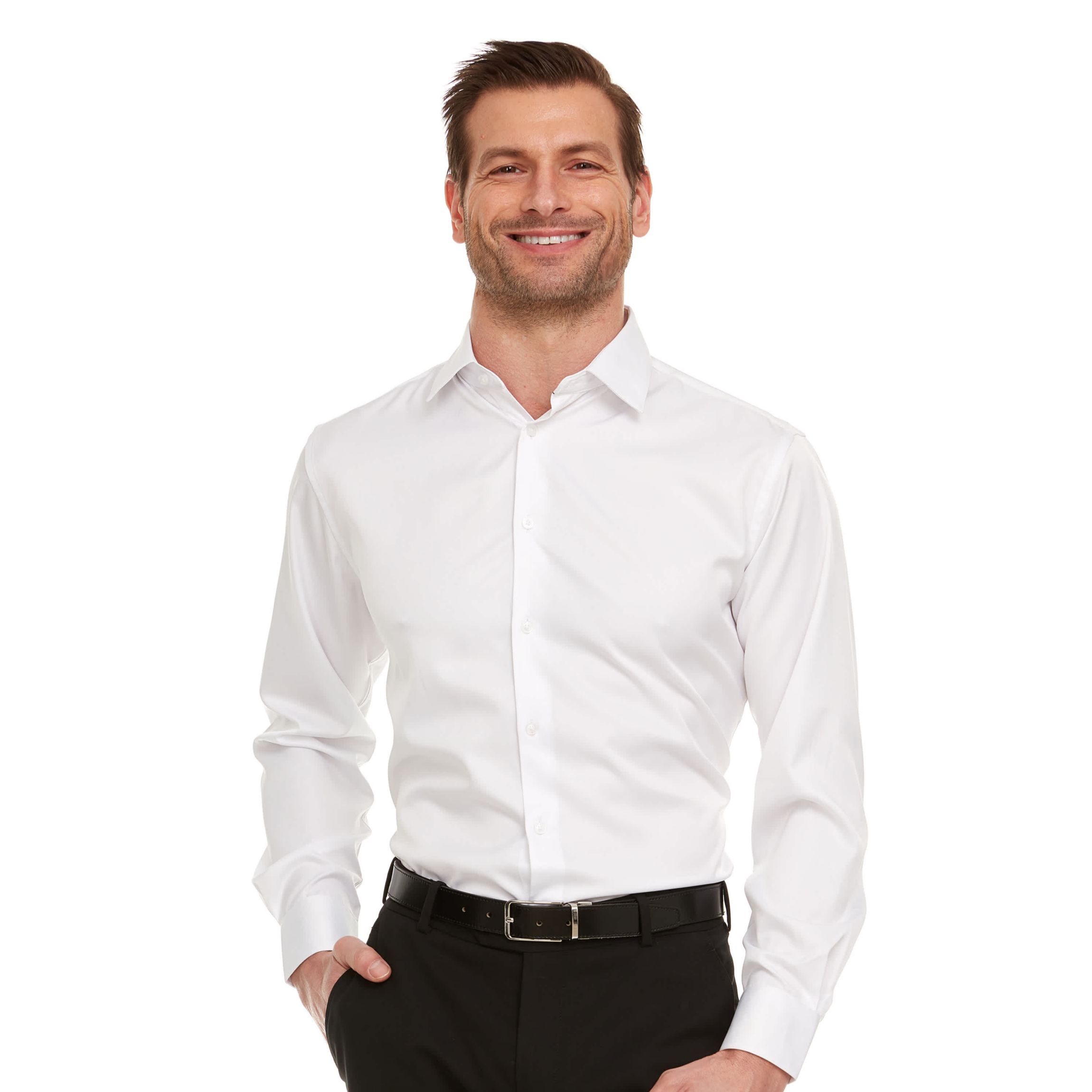 Mens Slim-Fit Sateen Stretch Dress Shirt