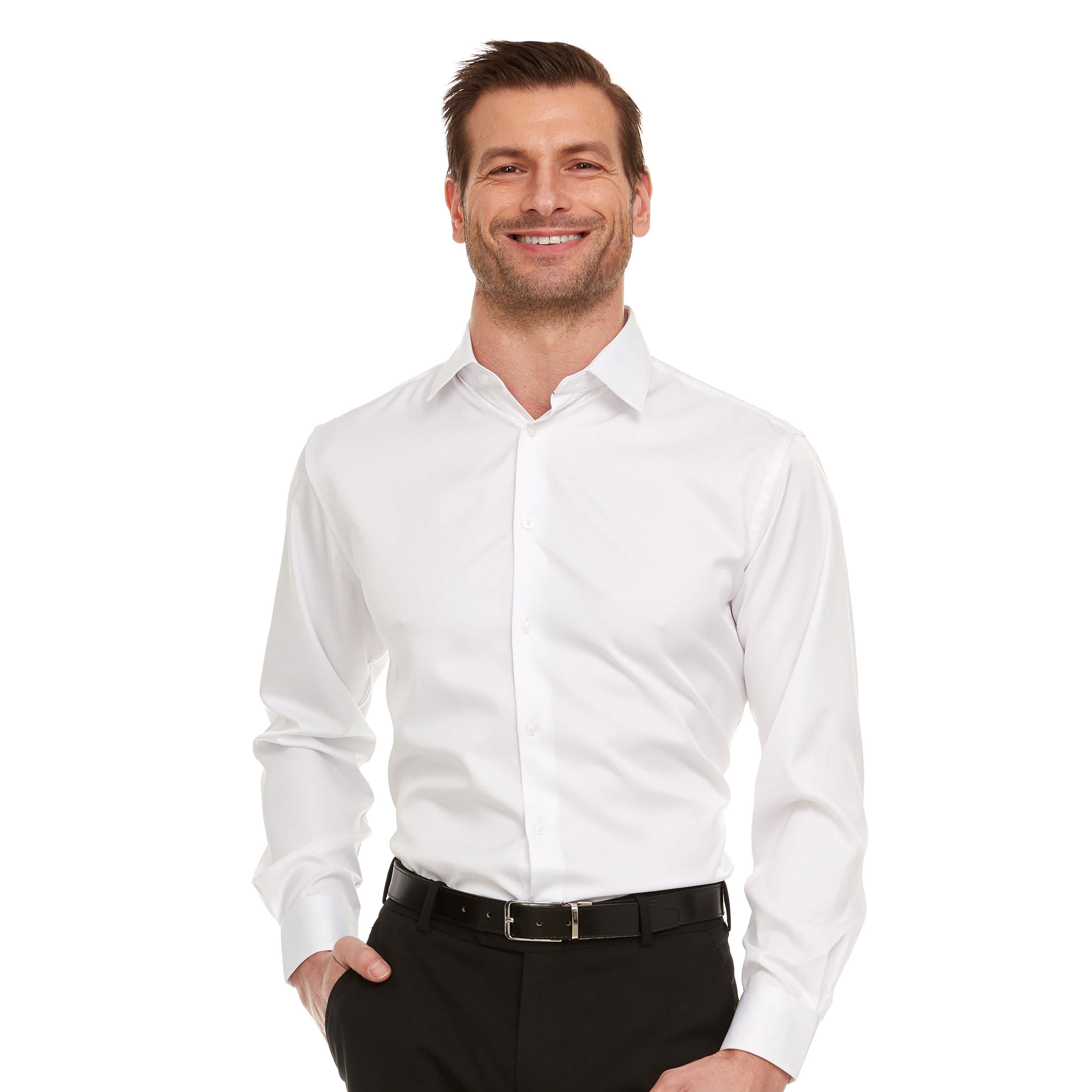 Mens Slim-Fit Sateen Stretch Dress Shirt
