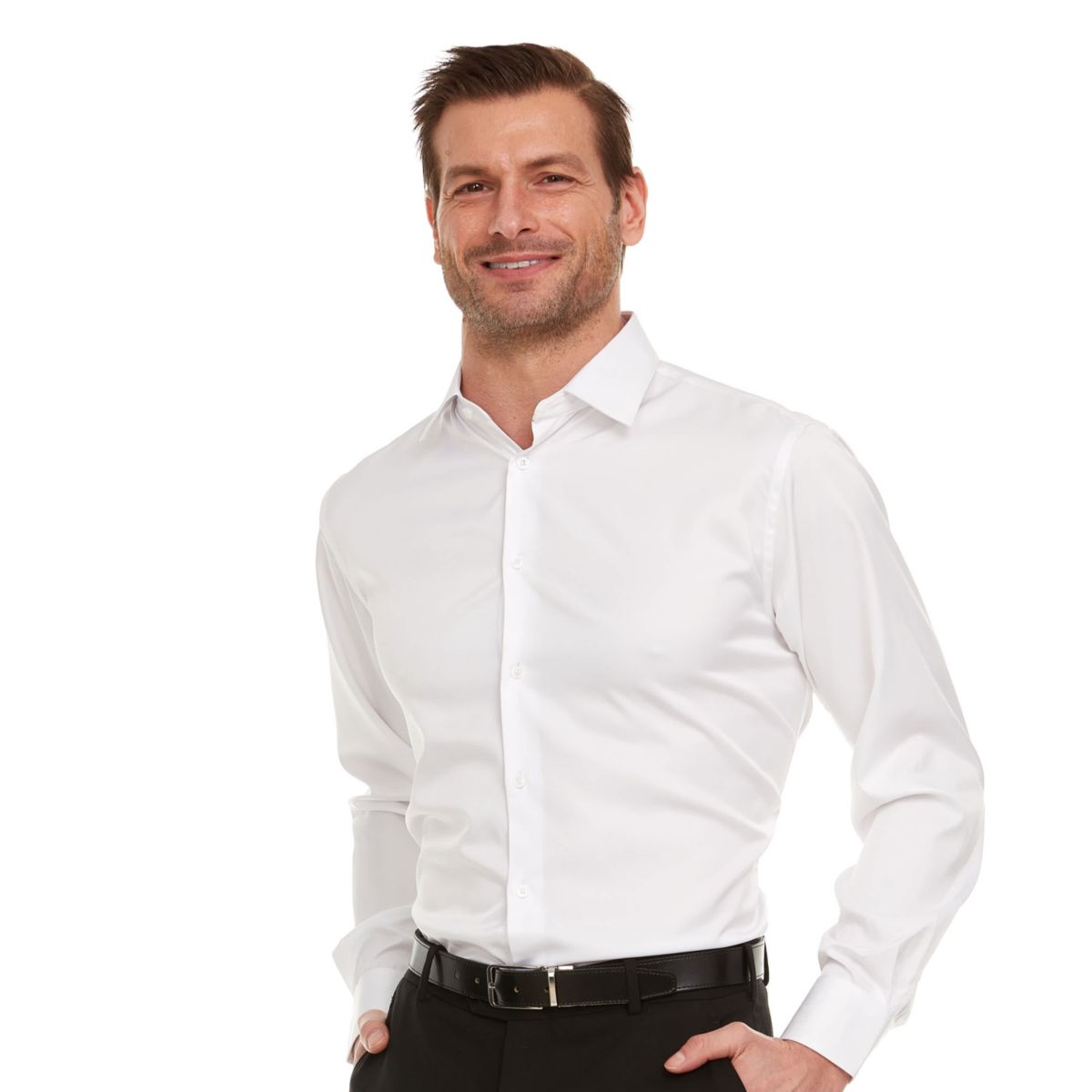 Mens Slim-Fit Sateen Stretch Dress Shirt