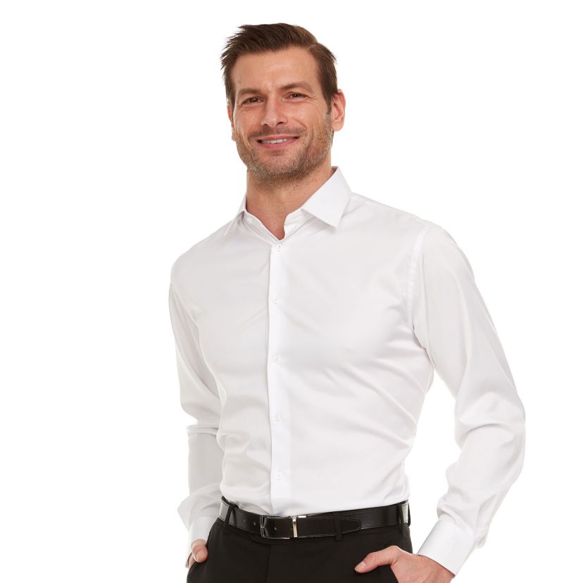 Mens Slim-Fit Sateen Stretch Dress Shirt