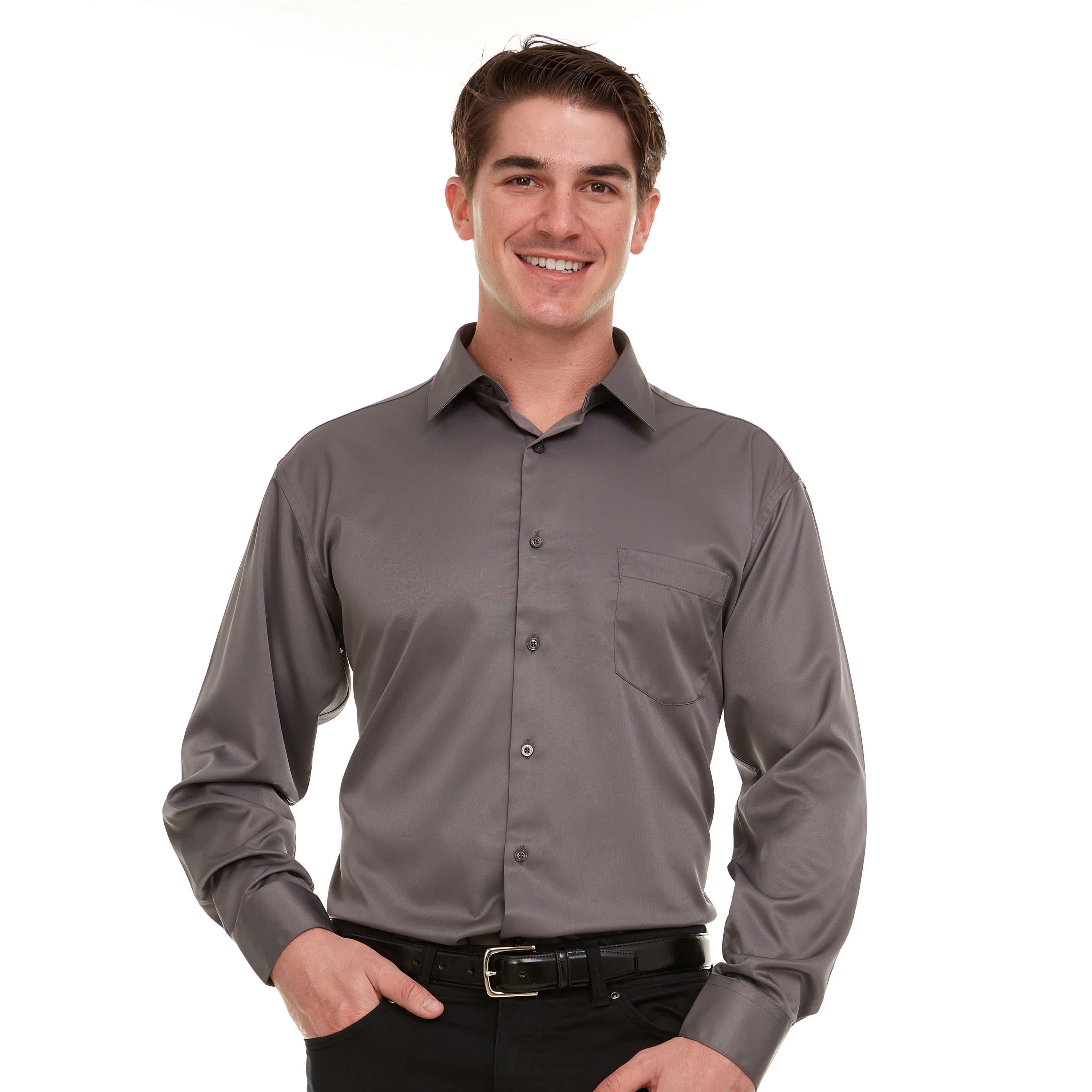 Mens Regular-Fit Sateen Stretch Dress Shirt