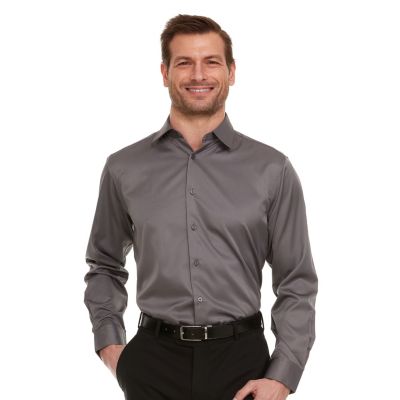 Geoffrey Beene Men's Slim-Fit Sateen Stretch Dress Shirt, Grey, 15 - 15.5 32/33