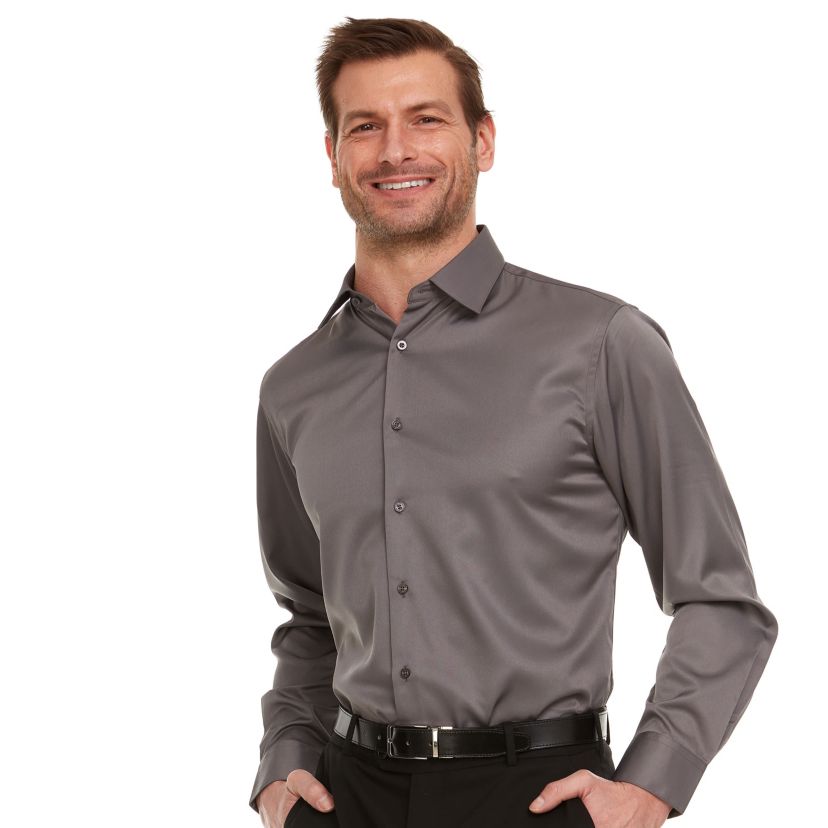Mens Slim-Fit Sateen Stretch Dress Shirt