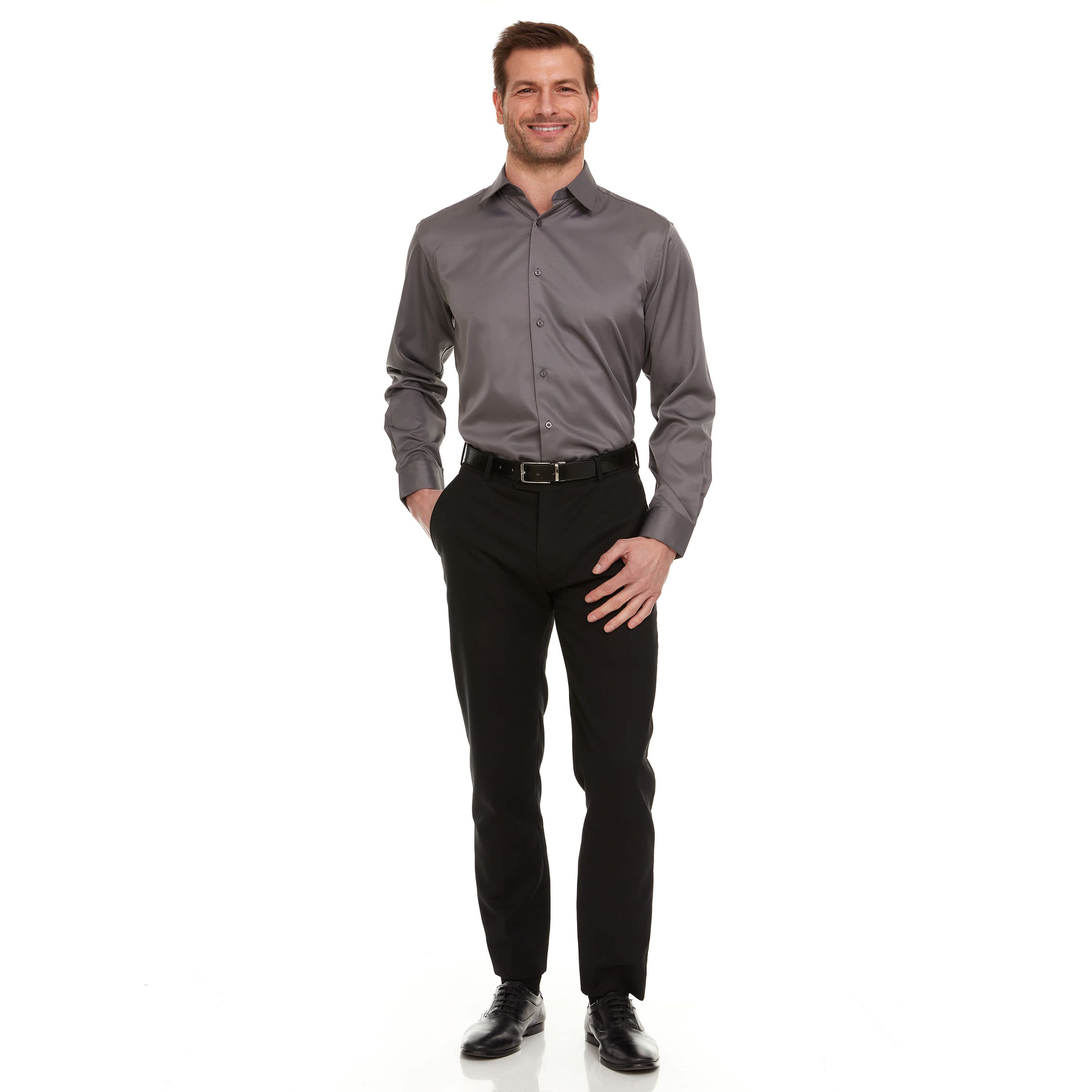Mens Slim-Fit Sateen Stretch Dress Shirt