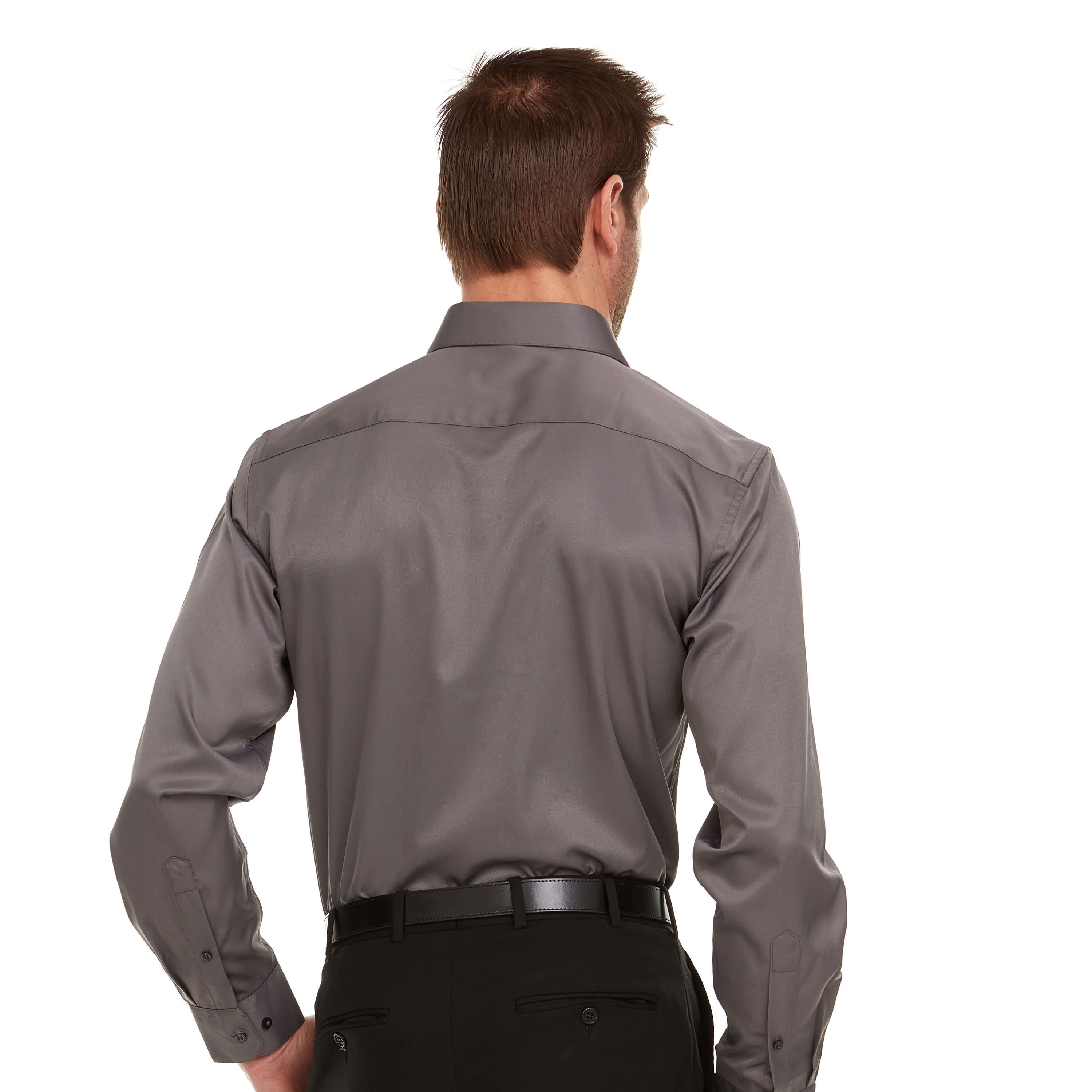 Mens Slim-Fit Sateen Stretch Dress Shirt