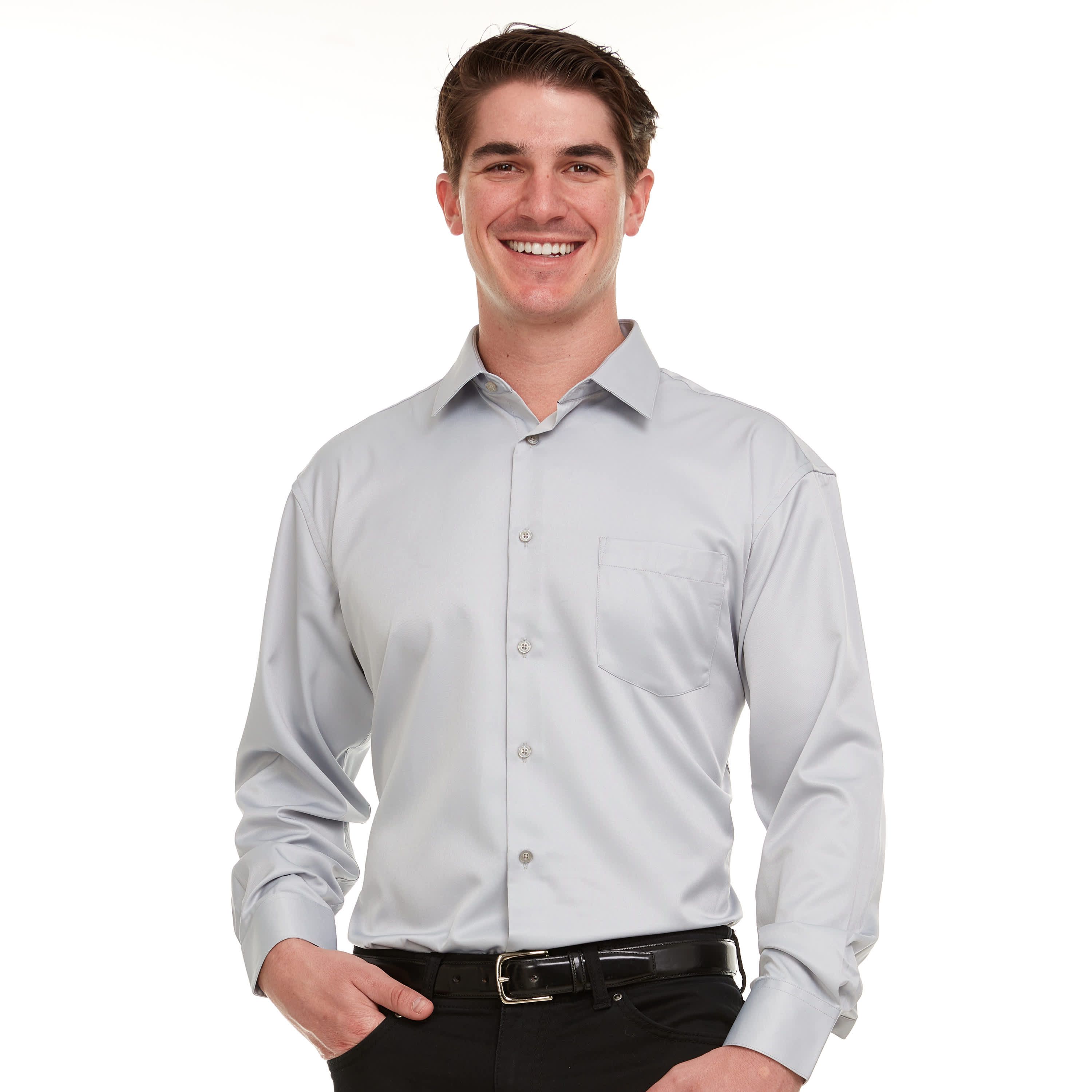 Mens Regular-Fit Sateen Stretch Dress Shirt