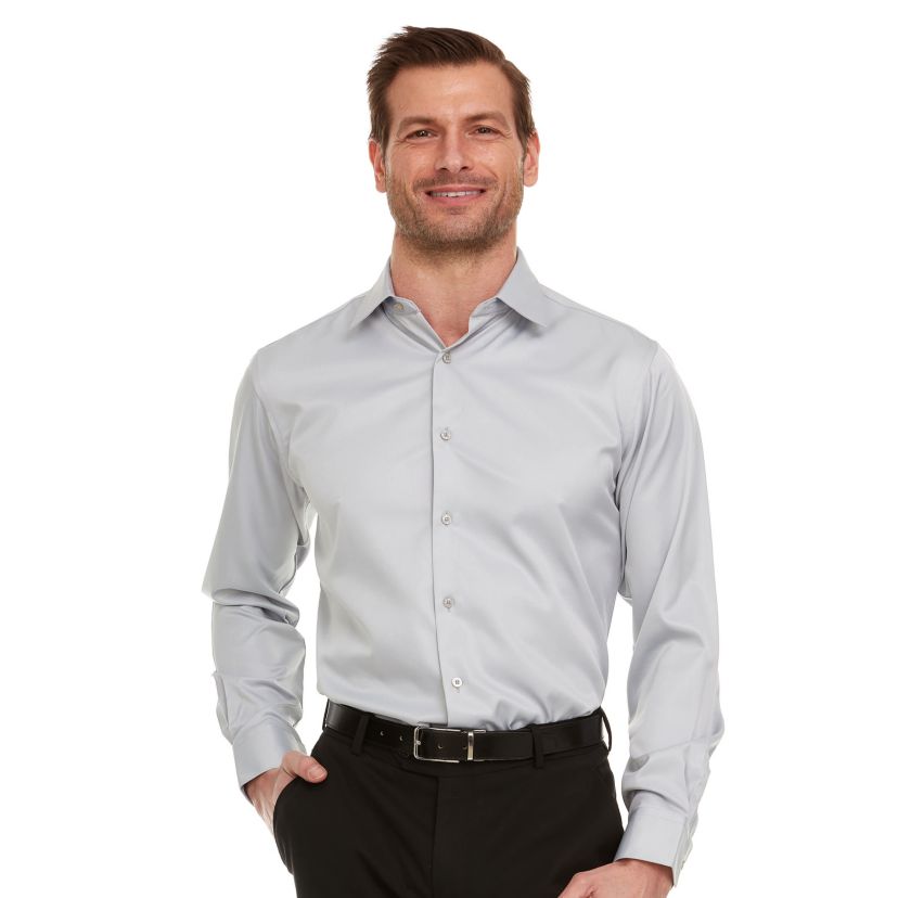 Mens Slim-Fit Sateen Stretch Dress Shirt