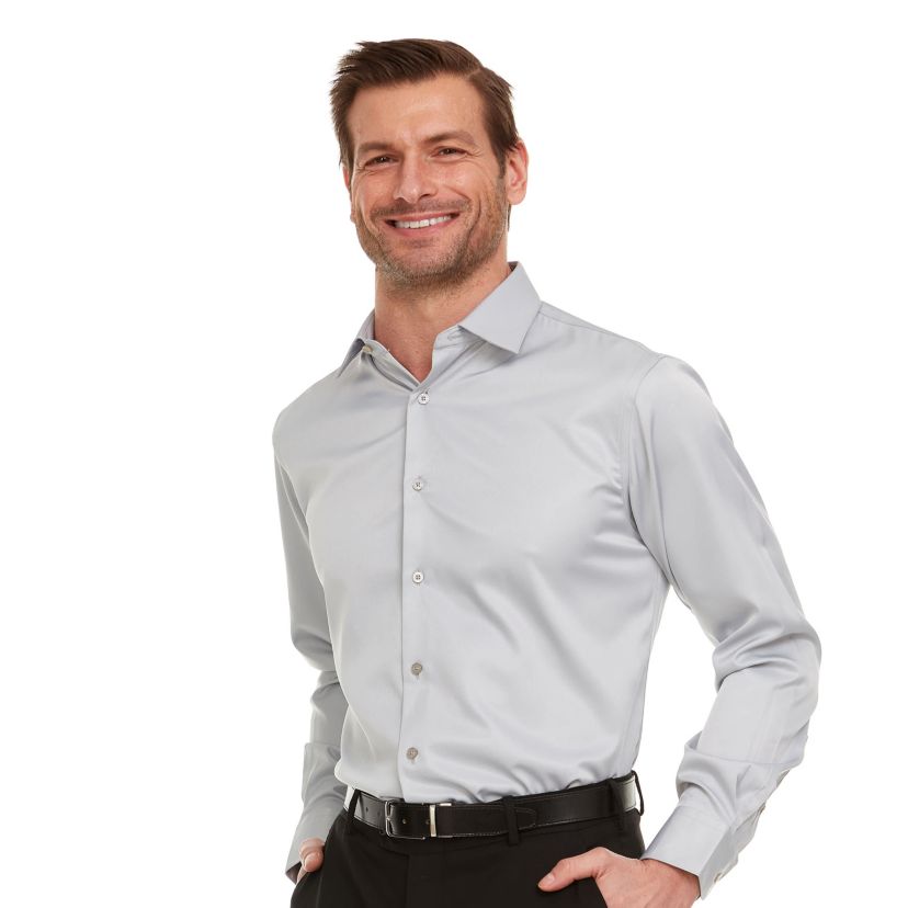 Mens Slim-Fit Sateen Stretch Dress Shirt