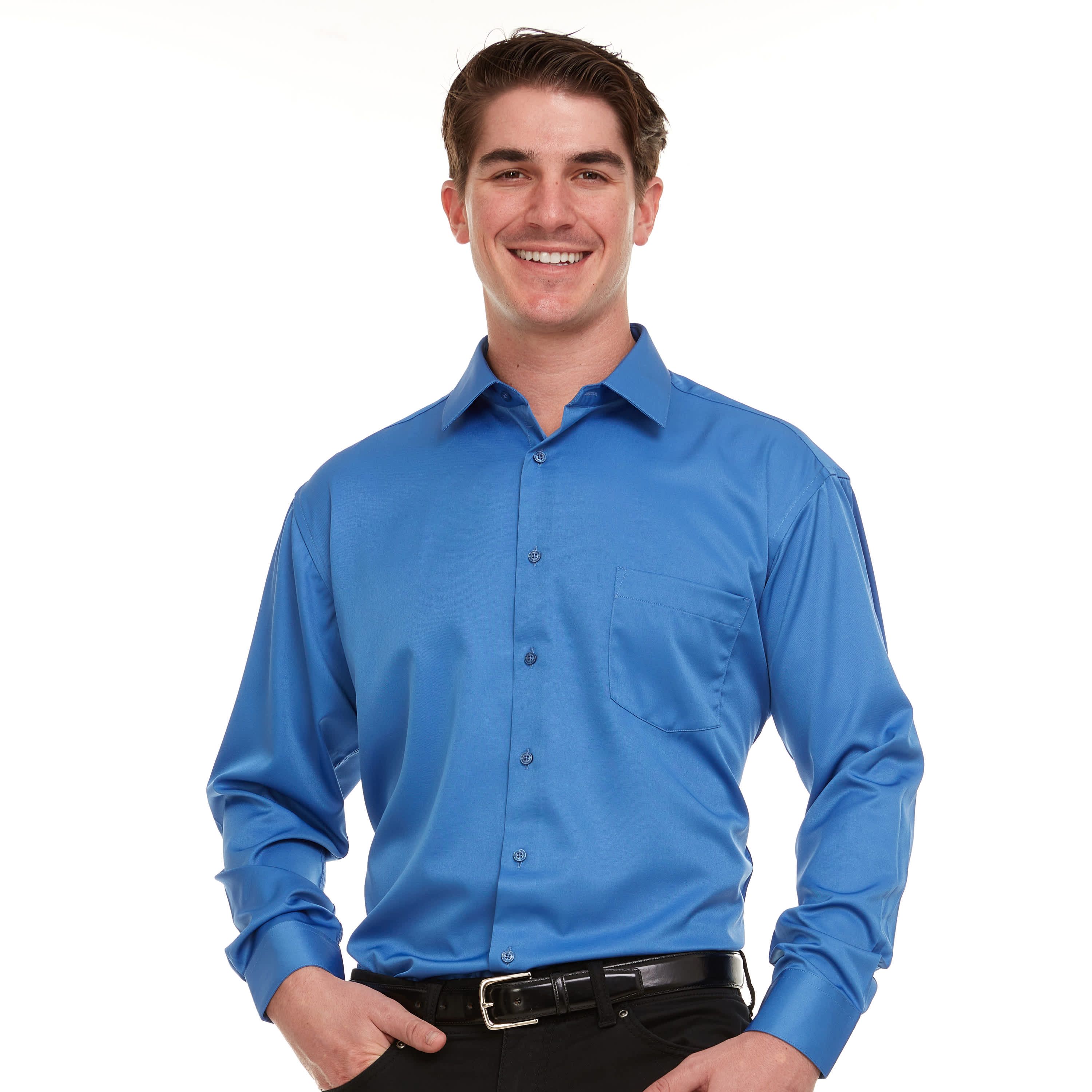 Mens Regular-Fit Sateen Stretch Dress Shirt