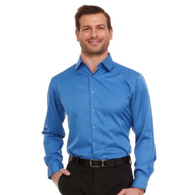 Geoffrey Beene Men's Slim-Fit Sateen Stretch Dress Shirt, Blue, 17 - 17.5 32/33