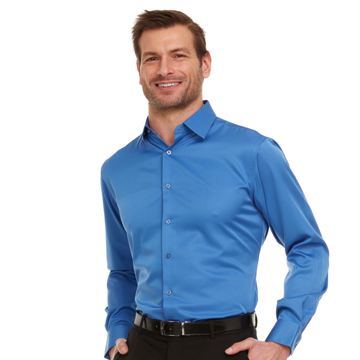 Mens Slim-Fit Sateen Stretch Dress Shirt