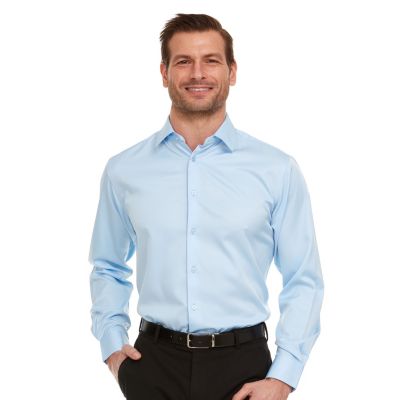 Geoffrey Beene Men's Slim-Fit Sateen Stretch Dress Shirt, Blue, 17 - 17.5 34/35