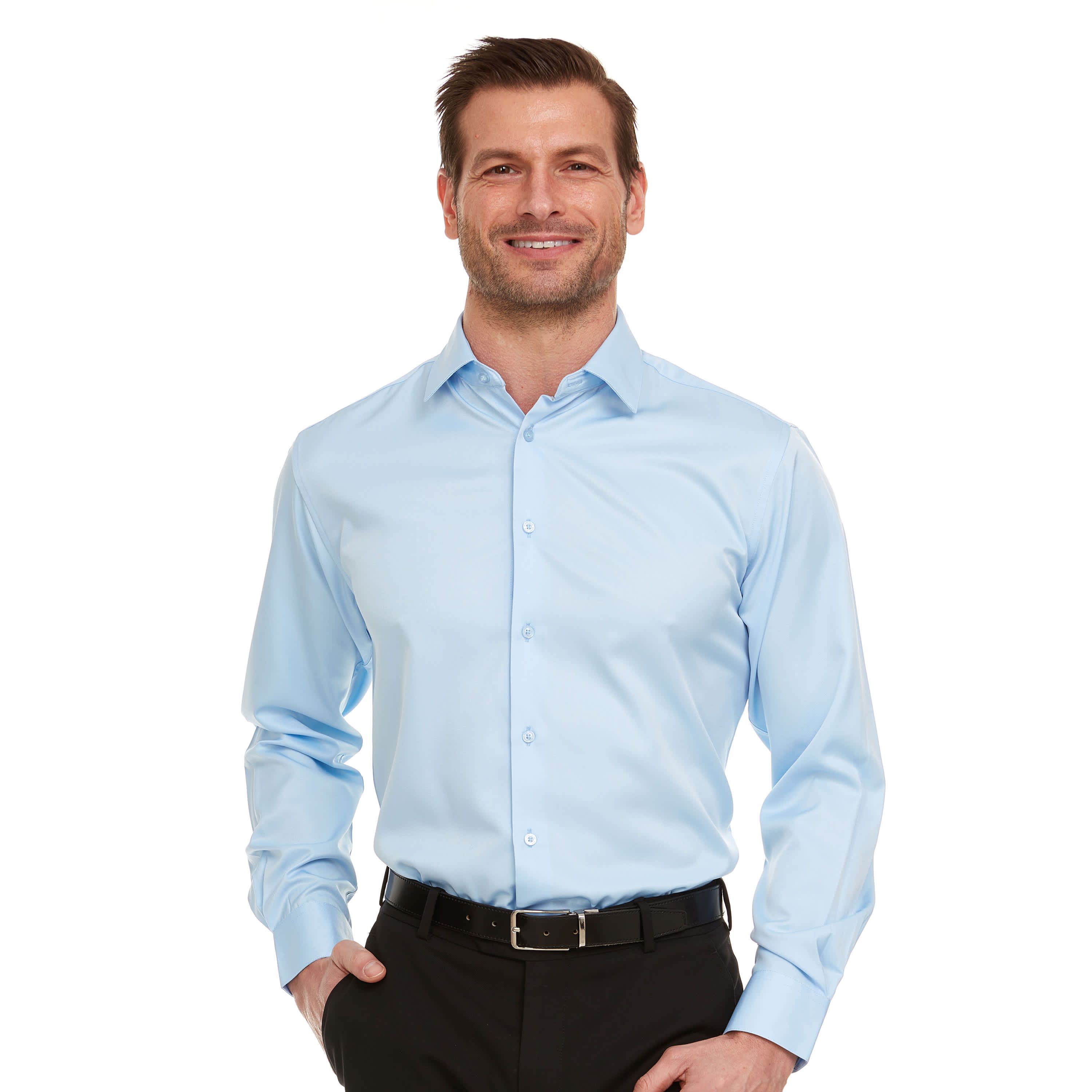 Mens Slim-Fit Sateen Stretch Dress Shirt