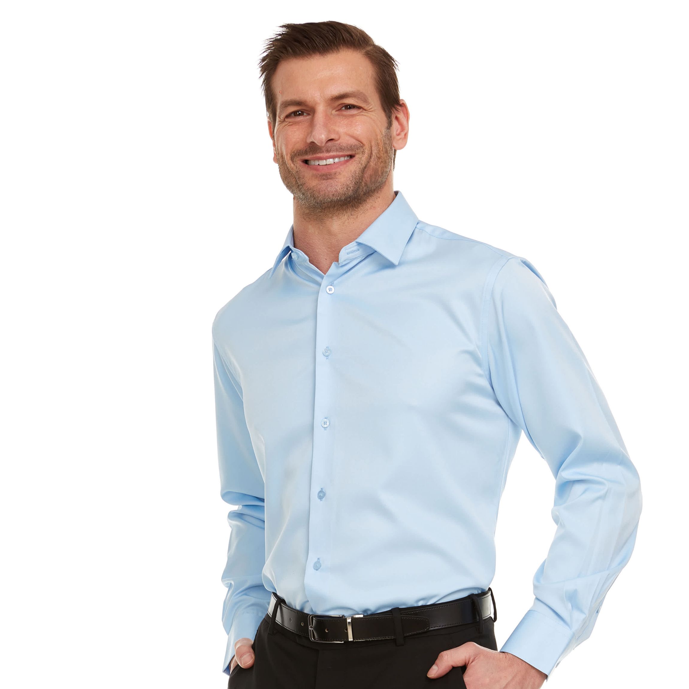 Mens Slim-Fit Sateen Stretch Dress Shirt