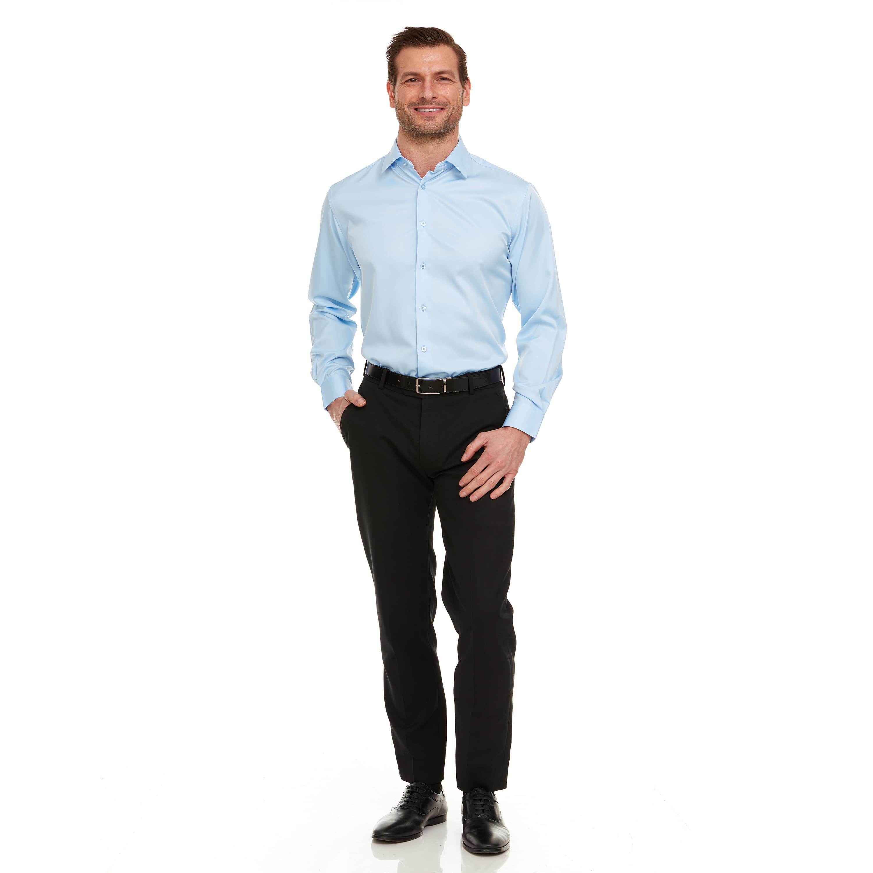 Mens Slim-Fit Sateen Stretch Dress Shirt