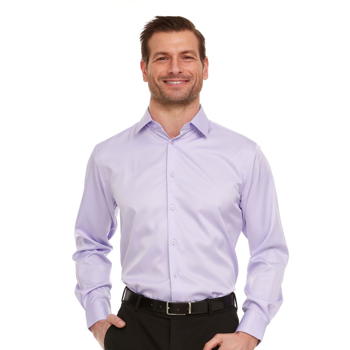 Mens Slim-Fit Sateen Stretch Dress Shirt