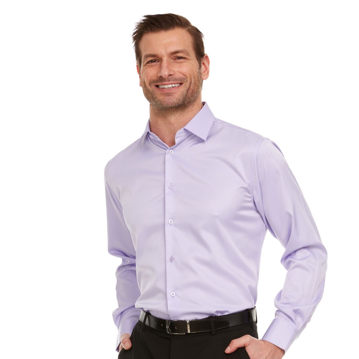 Mens Slim-Fit Sateen Stretch Dress Shirt
